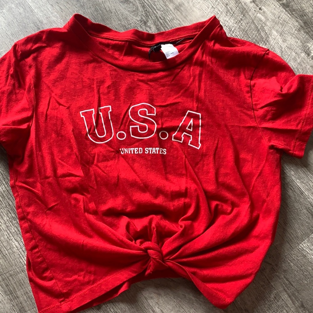 red USA tie up crop top